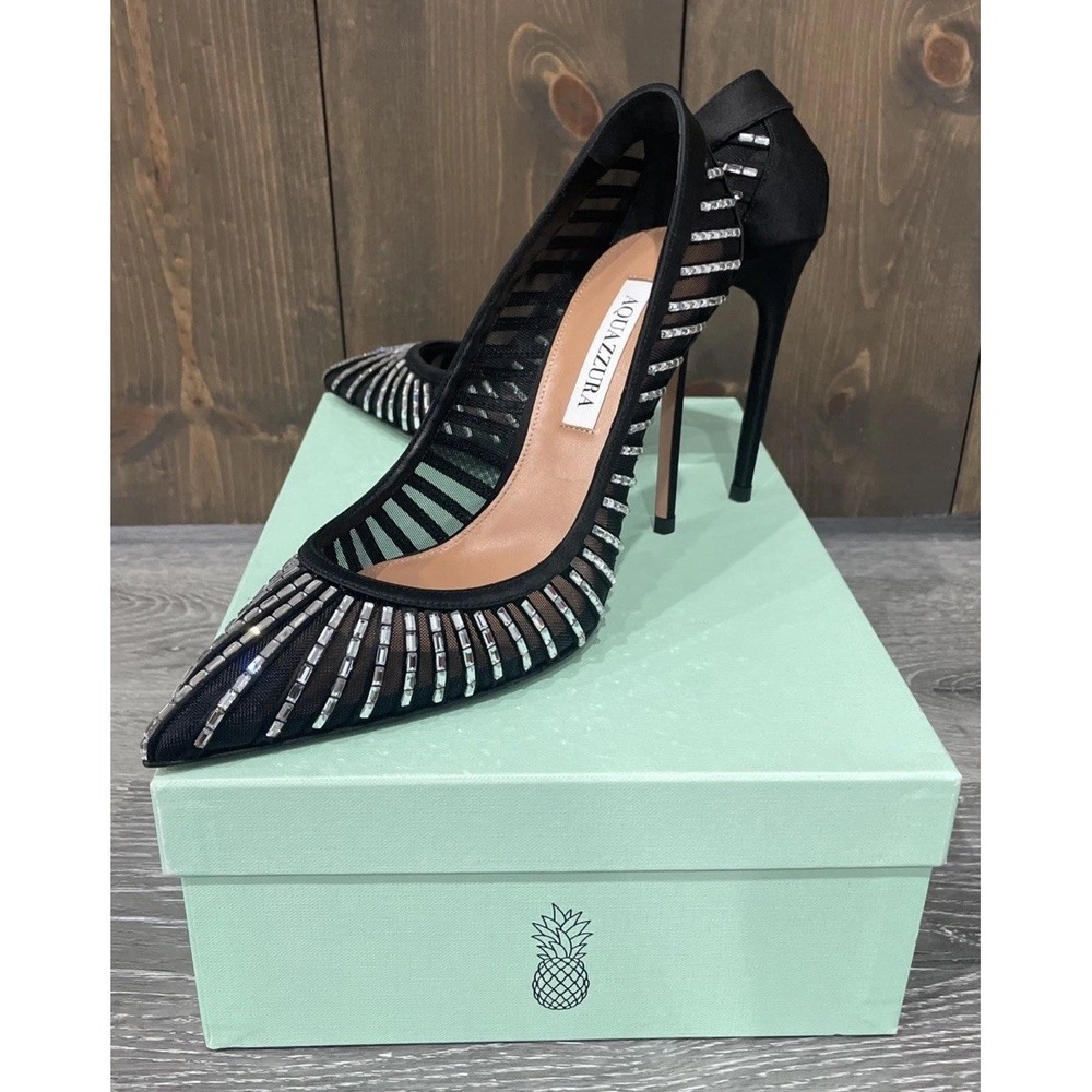 Aquazzura Passions Crystal‎ Pump 105 Black Womens Size 39 NEW - Picture 9 of 14